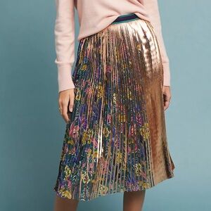 Anthropologie Printed + Pleated Skirt